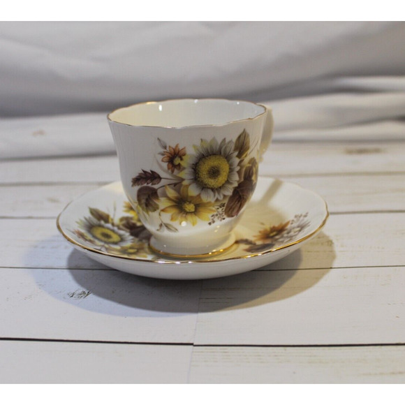 Crown Staffordshire England Fine Bone China Teacup & Saucer by Duchess Sunflower - Picture 7 of 11